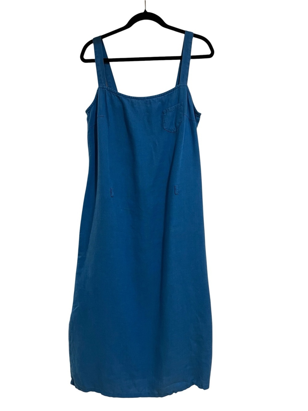 United Colors of Benetton 100% Linen Blue Casual Square Neck Midi Dress-L